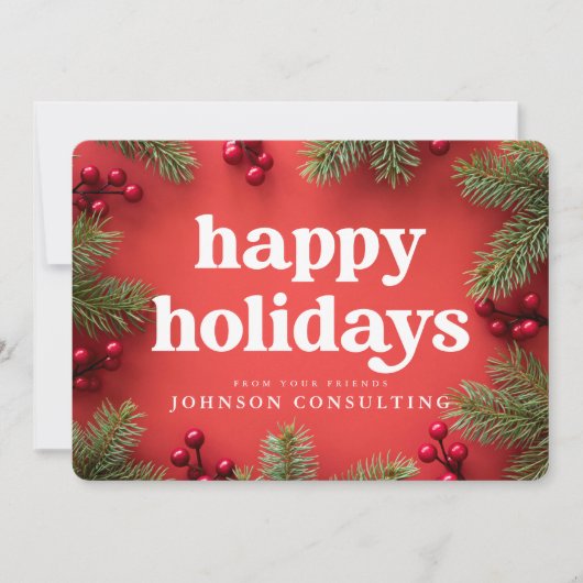 prettige feestdagen Matig Holly Berry Pine Needles Feestdagenkaart (Voorkant)