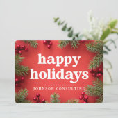 prettige feestdagen Matig Holly Berry Pine Needles Feestdagenkaart (Staand voorkant)