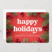 prettige feestdagen Matig Holly Berry Pine Needles Feestdagenkaart (Voorkant / Achterkant)