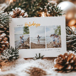 prettige feestdagen Matig Manuscript minimalistisc Feestdagenkaart<br><div class="desc">prettige feestdagen,  modern,  minimalistisch typografisch ontwerp,  3 verticaal gecentreerde foto's,  vakantiekaart. Functies,  modern geel script "Feestdagen" en het coördineren van stevig gele kleurondersteuning. Sjabloon tekstlijnen voor jouw naam en jaar.</div>