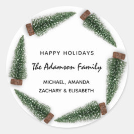 Prettige feestdagen Merry Christmas Tree Naam Ronde Sticker
