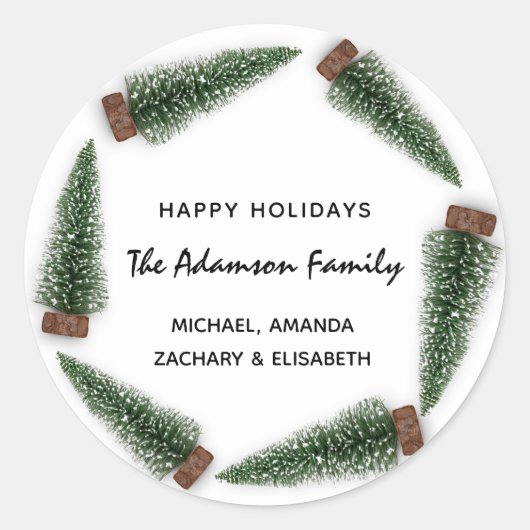 Prettige feestdagen Merry Christmas Tree Naam Ronde Sticker (Voorkant)