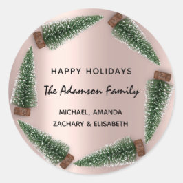 Prettige feestdagen Merry Christmas Tree Name Roos Ronde Sticker