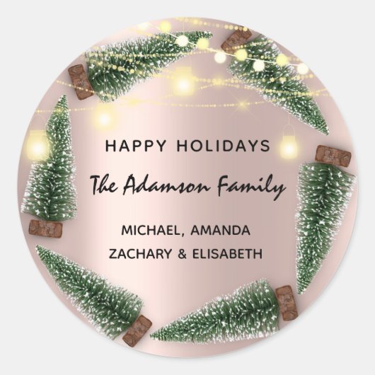 Prettige feestdagen Merry Christmas Tree Name Roos Ronde Sticker (Voorkant)
