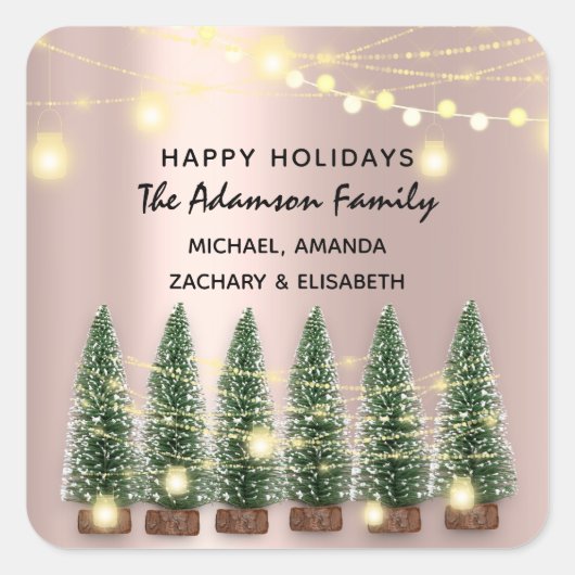 Prettige feestdagen Merry Christmas Tree Name Roos Vierkante Sticker (Voorkant)