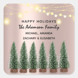 Prettige feestdagen Merry Christmas Tree Name Roos Vierkante Sticker