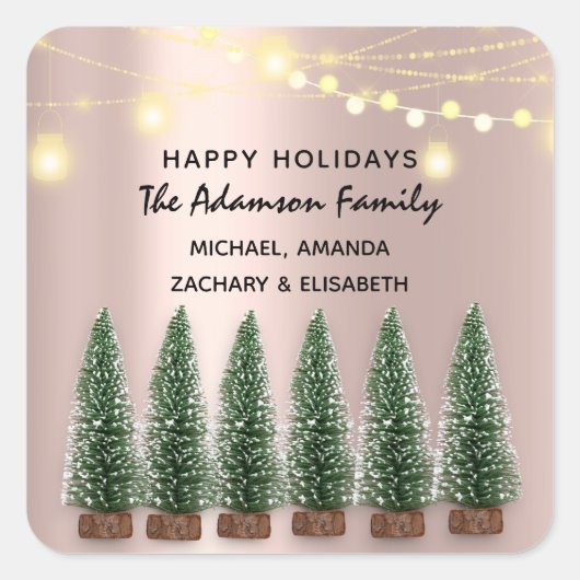 Prettige feestdagen Merry Christmas Tree Name Roos Vierkante Sticker (Voorkant)
