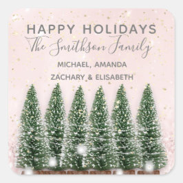 prettige feestdagen Merry kerstbomen Gold Pink Vierkante Sticker
