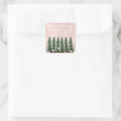 prettige feestdagen Merry kerstbomen Naam Roze Vierkante Sticker (Tas)