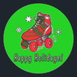 Prettige feestdagen met Christmas Roller Schaats Ronde Sticker<br><div class="desc">Dit ontwerp is voorzien van een kerst roller schaats. Voor overeenkomende items typt u "penguincnerstore roller" in de Zazzle zoekbalk.</div>