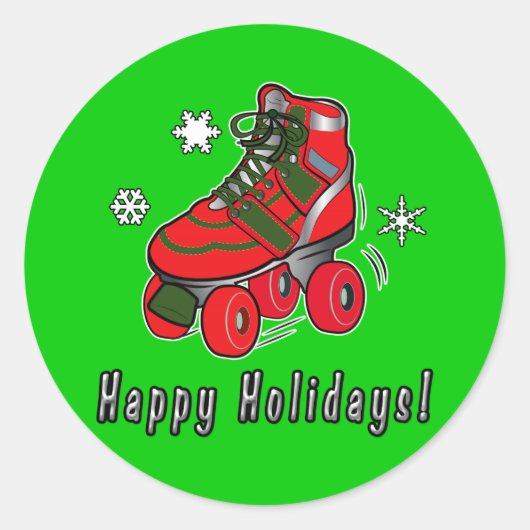 Prettige feestdagen met Christmas Roller Schaats Ronde Sticker (Voorkant)