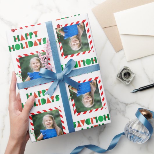 Prettige feestdagen Met één Lijst Kerstfoto Cadeaupapier (Geschenken)