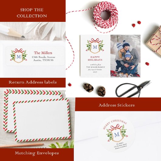 prettige feestdagen met groene foto van Monogram Feestdagenkaart