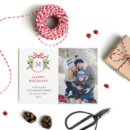 prettige feestdagen met groene foto van Monogram Feestdagenkaart