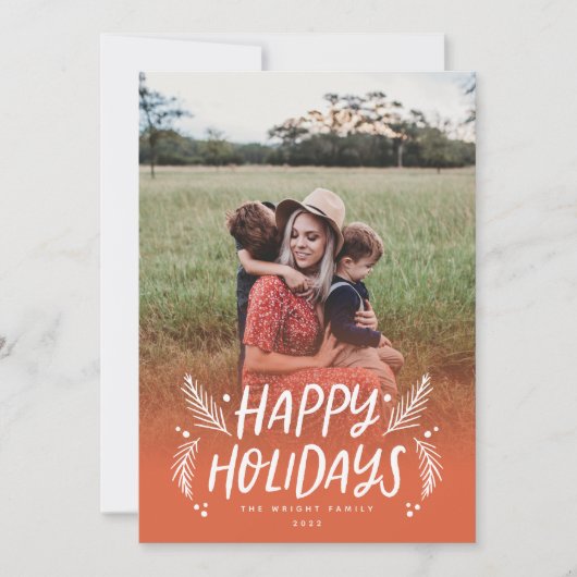 prettige feestdagen met hand getekende pine Berrie Feestdagenkaart (Voorkant)