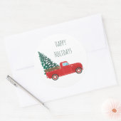 prettige feestdagen met kerstboompaars ronde sticker (Envelop)