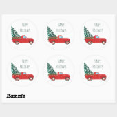 prettige feestdagen met kerstboompaars ronde sticker (Vel)