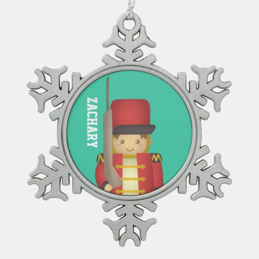 prettige feestdagen met kerstman-Speelgoed Soldaat Tin Sneeuwvlok Ornament (Voorkant)