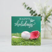 Prettige feestdagen met kogelknuppel en handschoen kaart (Staand voorkant)