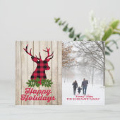 Prettige feestdagen Met Plaid Deer Head fotokaart Feestdagenkaart (Staand voorkant)