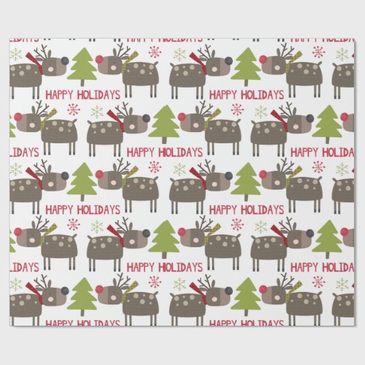 Prettige feestdagen Met rendieren en sneeuwvlokken Cadeaupapier (Vlak)