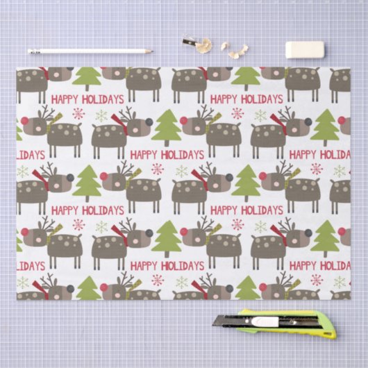 Prettige feestdagen Met rendieren en sneeuwvlokken Tissuepapier (Craft)