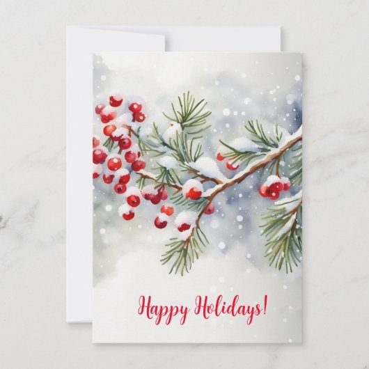 Prettige feestdagen met rode bessen en sneeuw (Voorkant)