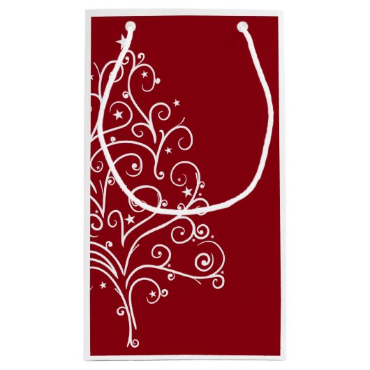 Prettige feestdagen met rode en witte kerstbomen klein cadeauzakje (Achterkant)