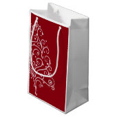 Prettige feestdagen met rode en witte kerstbomen klein cadeauzakje (Achterkant Gekanteld)