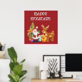 prettige feestdagen met Santa en Reindeer Poster (Thuiskantoor)