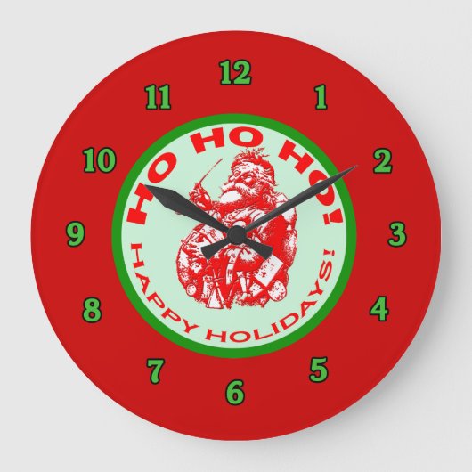 Prettige feestdagen Met Santa Wall Clock Grote Klok (Voorkant)
