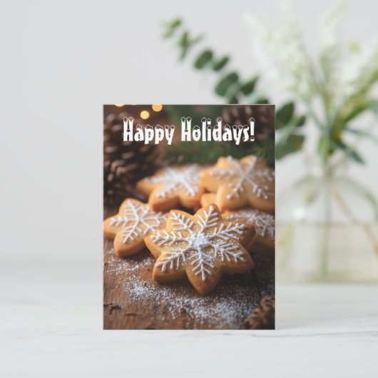 Prettige feestdagen Met sneeuwvlokvormige koekjes (Staand voorkant)