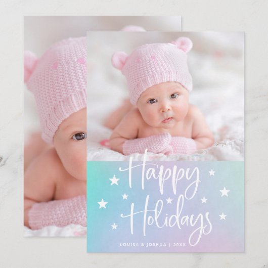 prettige feestdagen met sterren | Trendy Multi Pho Feestdagenkaart (Voorkant / Achterkant)