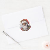 Prettige feestdagen met zwarte kerstman ronde sticker (Envelop)