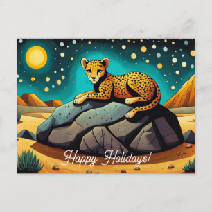 Prettige feestdagen Midnight Desert Wild Leopard Briefkaart