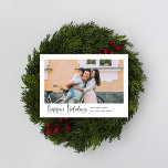 prettige feestdagen Minimale foto voor modern scri Feestdagenkaart<br><div class="desc">Verspreid dit vakantieseizoen met deze stijlvolle en schitterende fotokaart voor feestdagen. Het voorzien van elegant en modern borstelmanuscript dat "Mele Kalikimaka"met een inkttextuur zegt.</div>