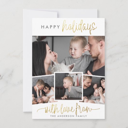 prettige feestdagen | Minimale Gold 4-fotocollage Feestdagenkaart (Voorkant)