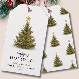 Prettige feestdagen Minimale groene kerstpijnboom Cadeaulabel