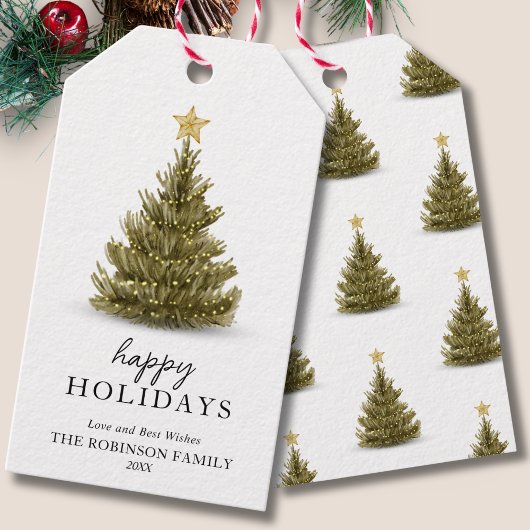 Prettige feestdagen Minimale groene kerstpijnboom Cadeaulabel