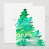 Prettige feestdagen Minimale waterverf van dennen Feestdagenkaart (Voorkant / Achterkant)