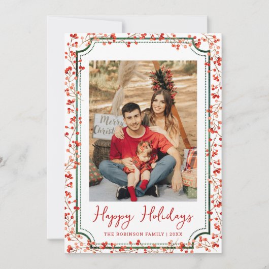 Prettige feestdagen Minimale winterbessen Feestdagenkaart (Voorkant)