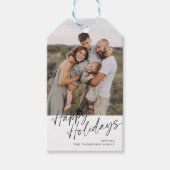 Prettige feestdagen Minimalistisch kerstfotoscript Cadeaulabel (Voorkant)