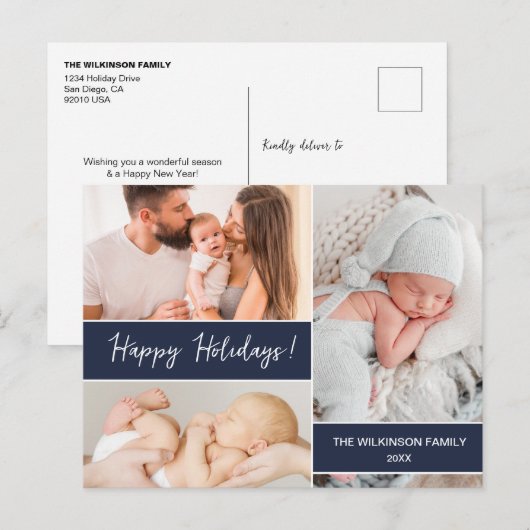 Prettige feestdagen Minimalistisch marineblauw (Voorkant / Achterkant)