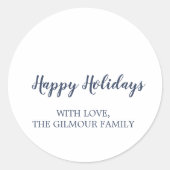 Prettige feestdagen Minimalistisch modern|Blauw Ronde Sticker (Voorkant)