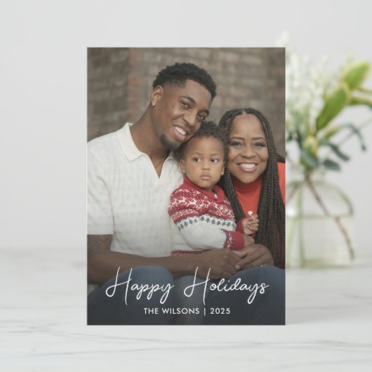 Prettige feestdagen Minimalistische familiefoto Feestdagenkaart (Staand voorkant)