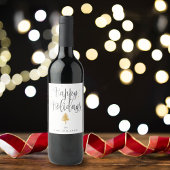 Prettige feestdagen Minimalistische gouden kerstbo Wijn Etiket