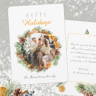 Prettige feestdagen Minimalistische Krans Oranje F Feestdagenkaart