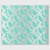 prettige feestdagen Mint Glitter Balls Birds Cadeaupapier (Vlak)