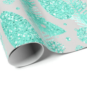 prettige feestdagen Mint Glitter Balls Birds Cadeaupapier