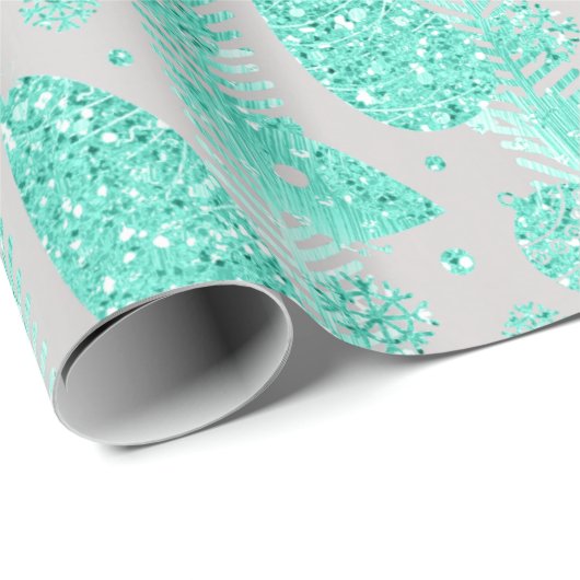 prettige feestdagen Mint Glitter Balls Birds Cadeaupapier (Rol Hoek)